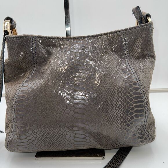 Michael Kors Snakeskin Embossed Suede MK Hardware Crossbody Bag - Picture 1 of 9